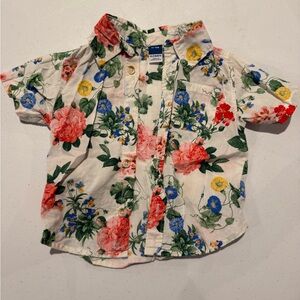 Old Navy Floral Button-Down Shirt - White with Red, Blue & Yellow Flowers